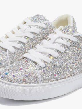 Rhinestone Sparkly Sneakers in Silver & White US 6.5 New without box